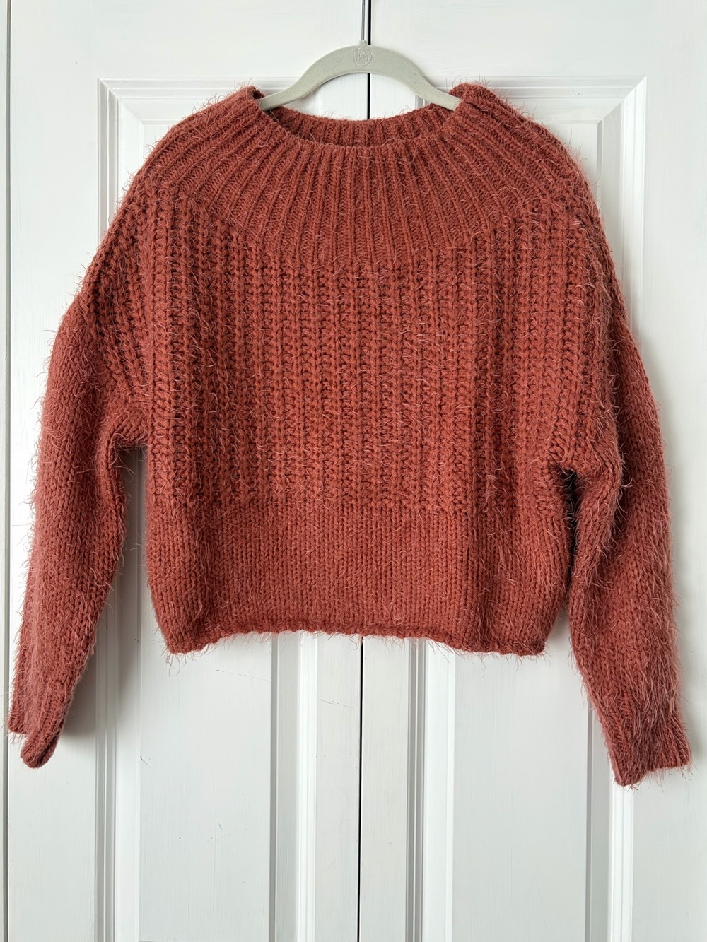 Dusty Rose Cozy Stretchy Knit Crewneck Crop Sweater